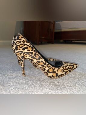 Leopard Print Pointed Toe Stiletto Heels - Brown/Black